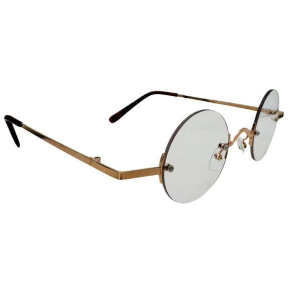 6020 | Gold Small Rimless Lens Clear Lens Glasses - Picture 2 of 5